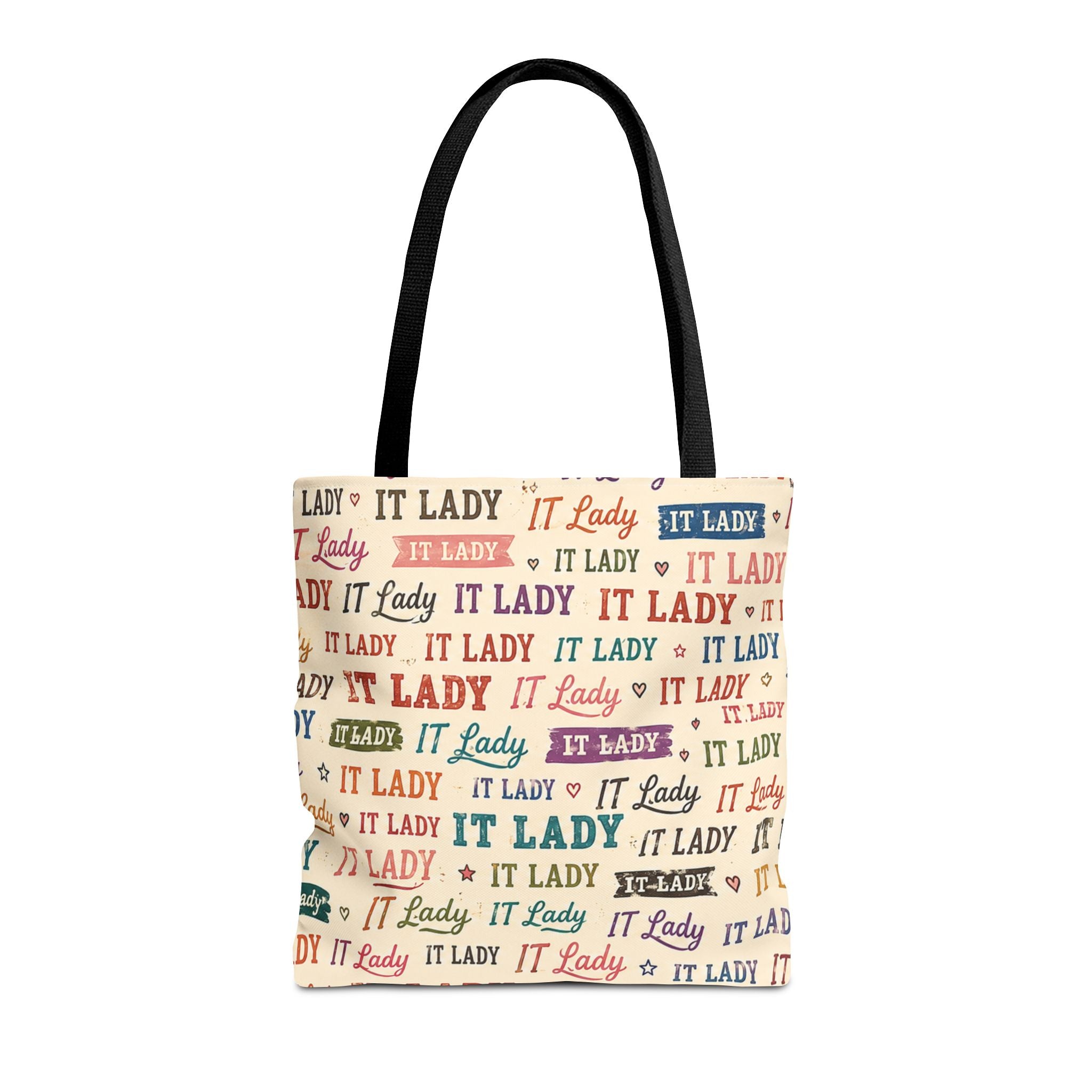 IT Lady Tote Bag - Retro Multicolor Typography All-Over Print