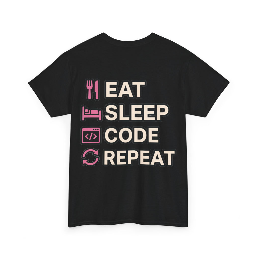 "Eat Sleep Code Repeat" Coder Heavy Cotton T‑Shirt