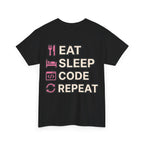 "Eat Sleep Code Repeat" Coder Heavy Cotton T‑Shirt