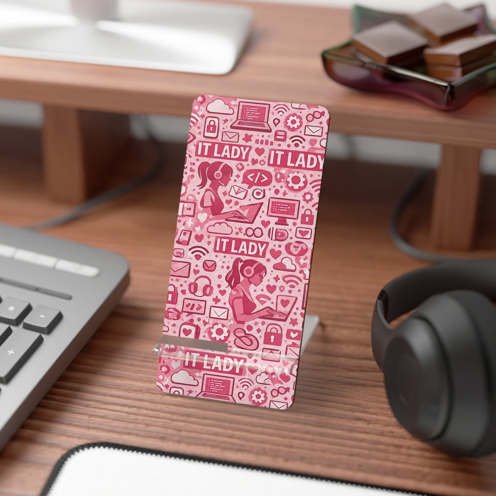 IT Lady Pink Pattern Phone Stand - Foldable Mobile Display Stand for Smartphones