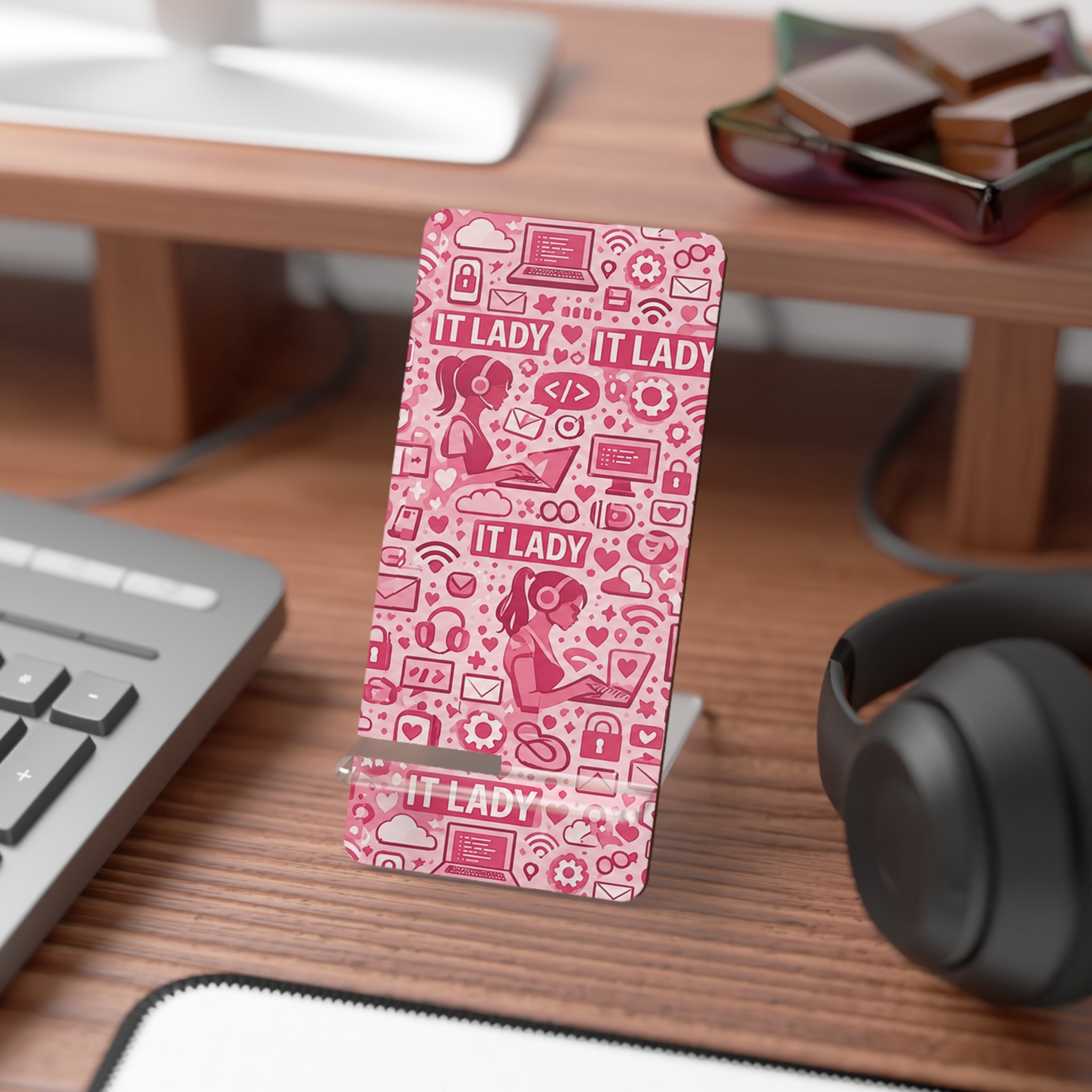 IT Lady Pink Pattern Phone Stand - Foldable Mobile Display Stand for Smartphones