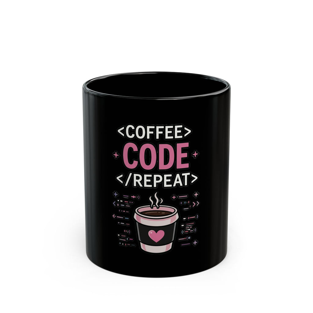 Coffee Code Repeat Black Mug - Programmer Coffee Cup (11oz/15oz)
