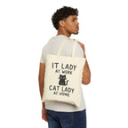 IT Lady at Work, Cat Lady at Home - Cute Cat Lover Canvas Tote