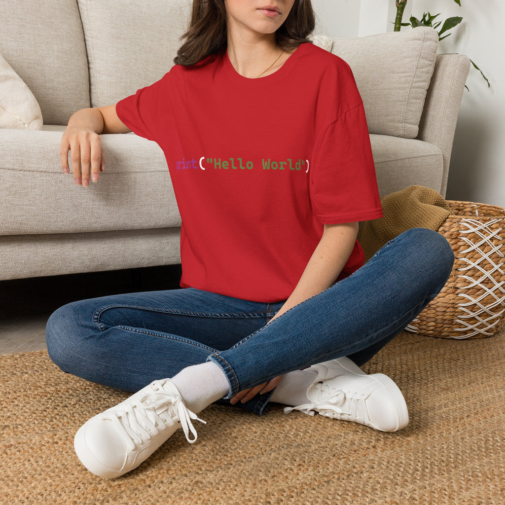 Front: print("Hello World") Back: Hello World Programmer Unisex Softstyle T-Shirt