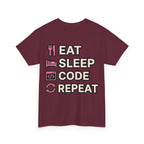 "Eat Sleep Code Repeat" Coder Heavy Cotton T‑Shirt