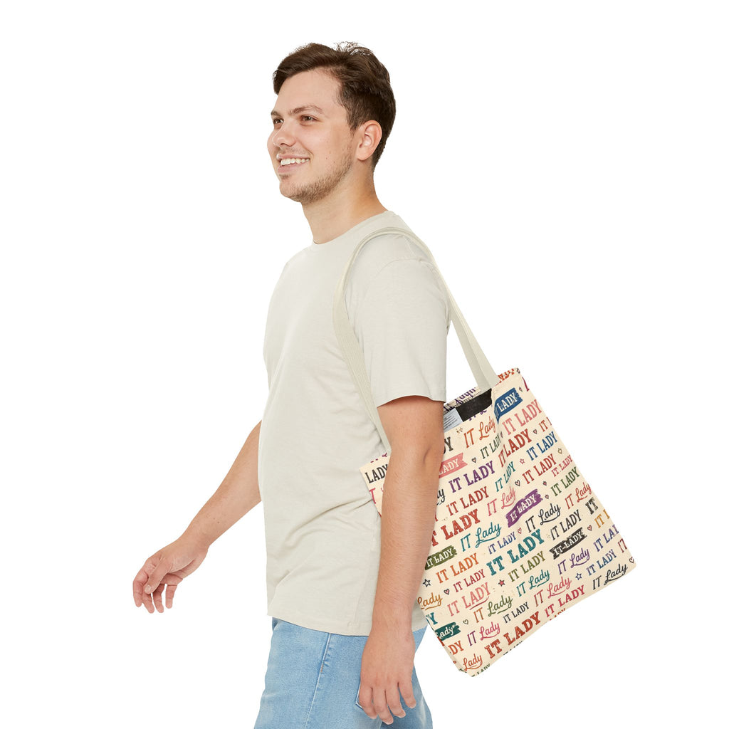 IT Lady Tote Bag - Retro Multicolor Typography All-Over Print
