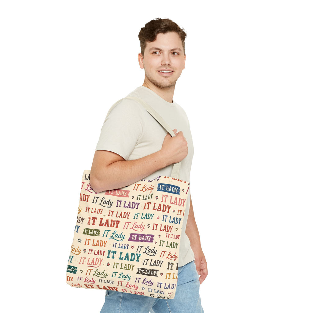 IT Lady Tote Bag - Retro Multicolor Typography All-Over Print
