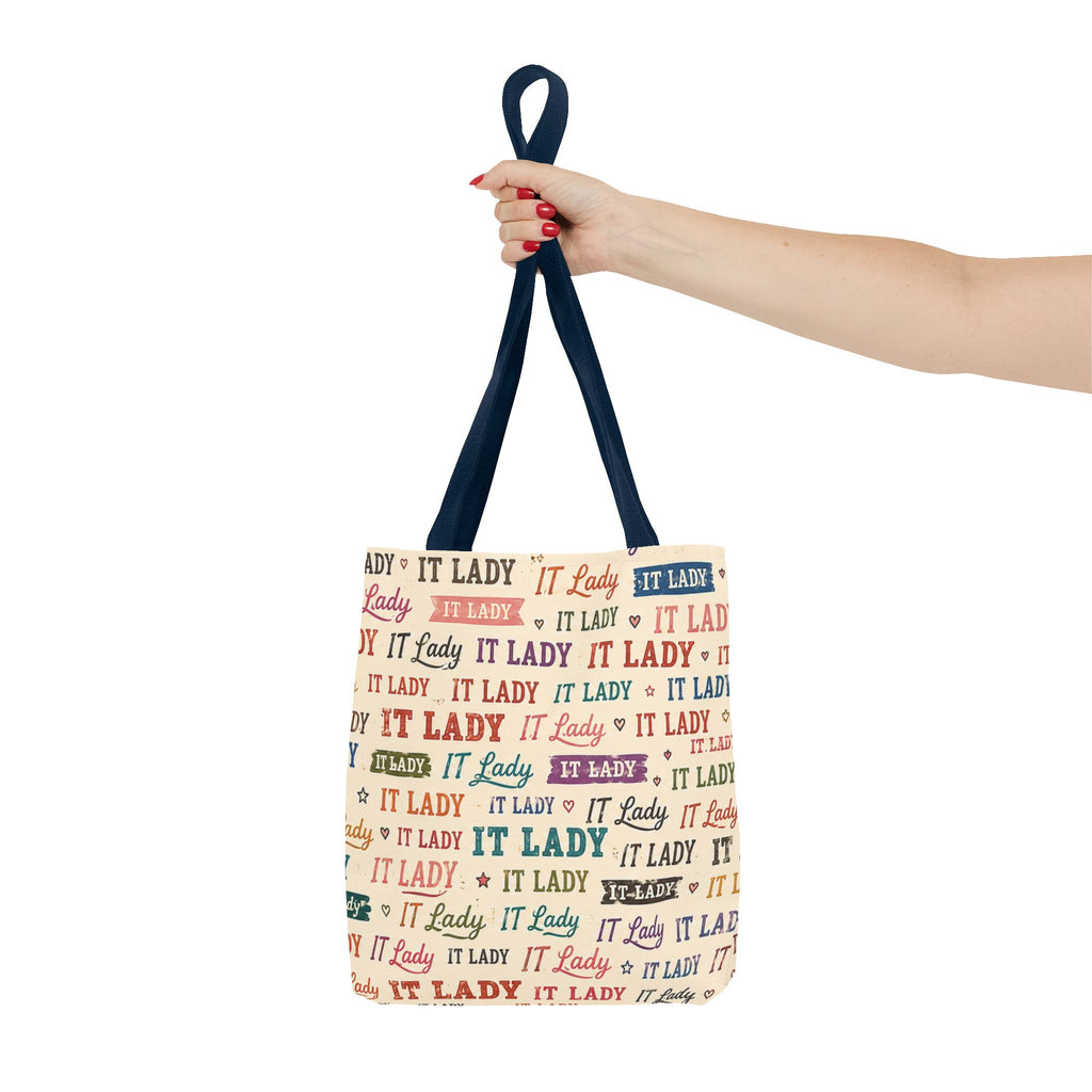 IT Lady Tote Bag - Retro Multicolor Typography All-Over Print