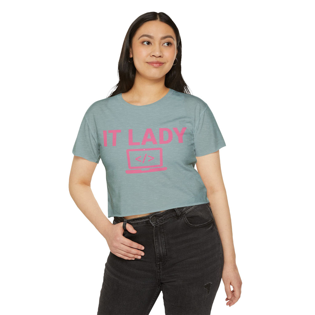 IT Lady with Laptop Crop Top T-Shirt