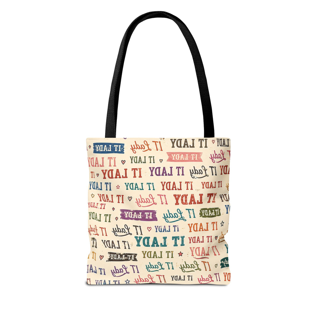 IT Lady Tote Bag - Retro Multicolor Typography All-Over Print