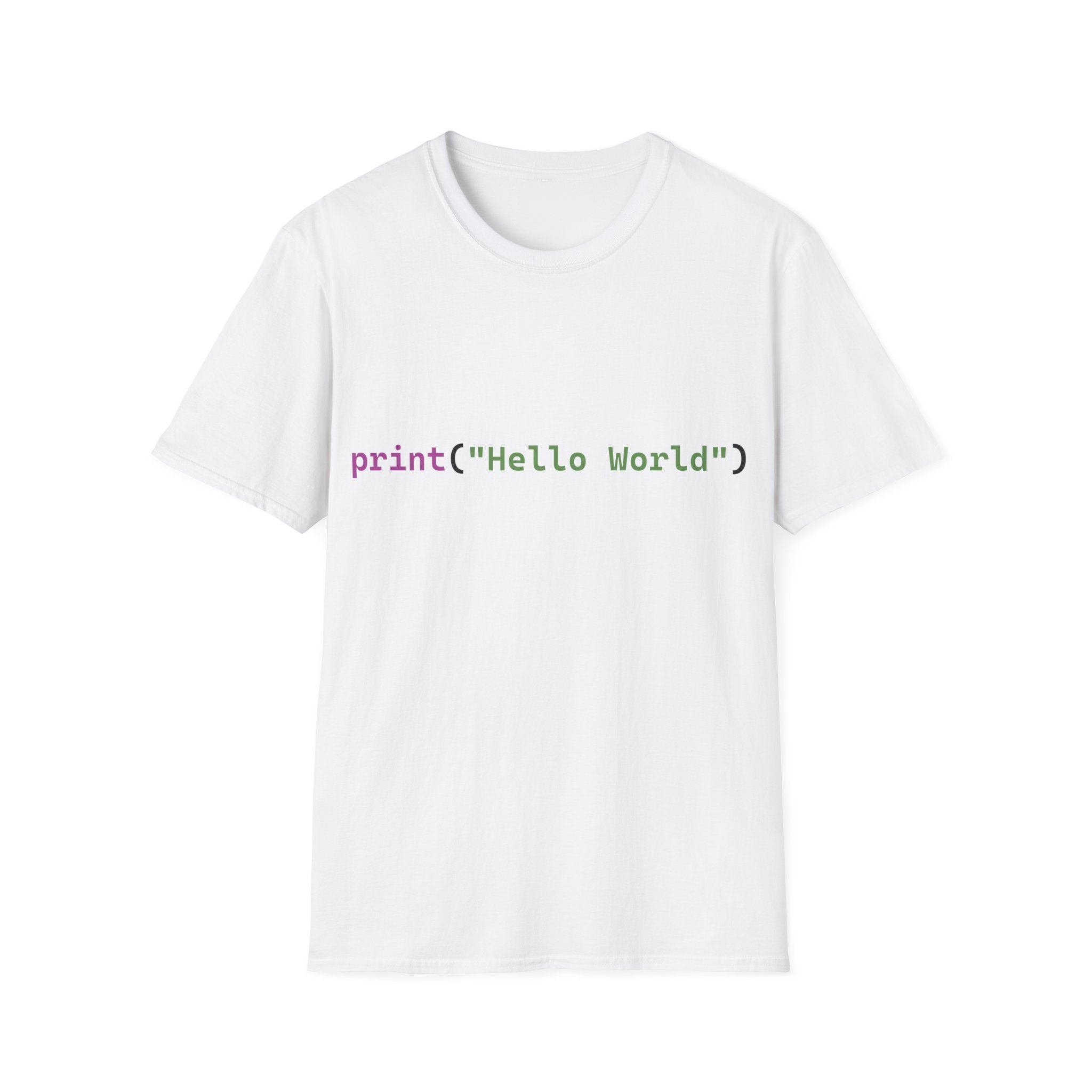 Front: print("Hello World") Back: Hello World Programmer Unisex Softstyle T-Shirt