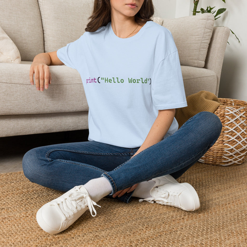 Front: print("Hello World") Back: Hello World Programmer Unisex Softstyle T-Shirt