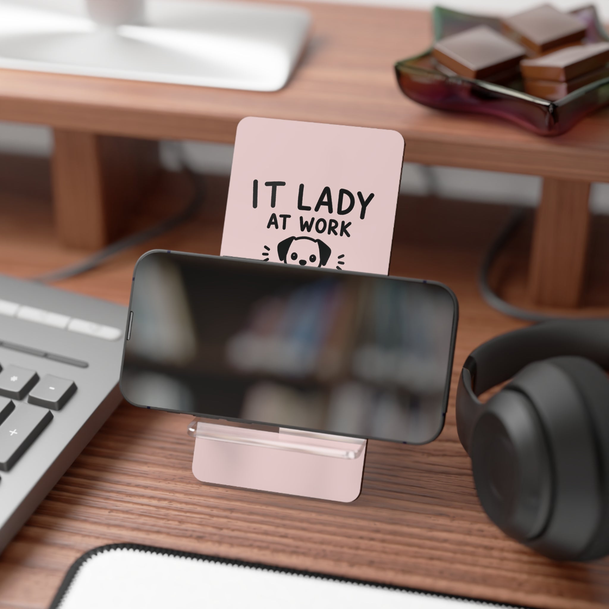 IT LADY AT WORK, DOG LADY AT HOME - Pink Phone Stand