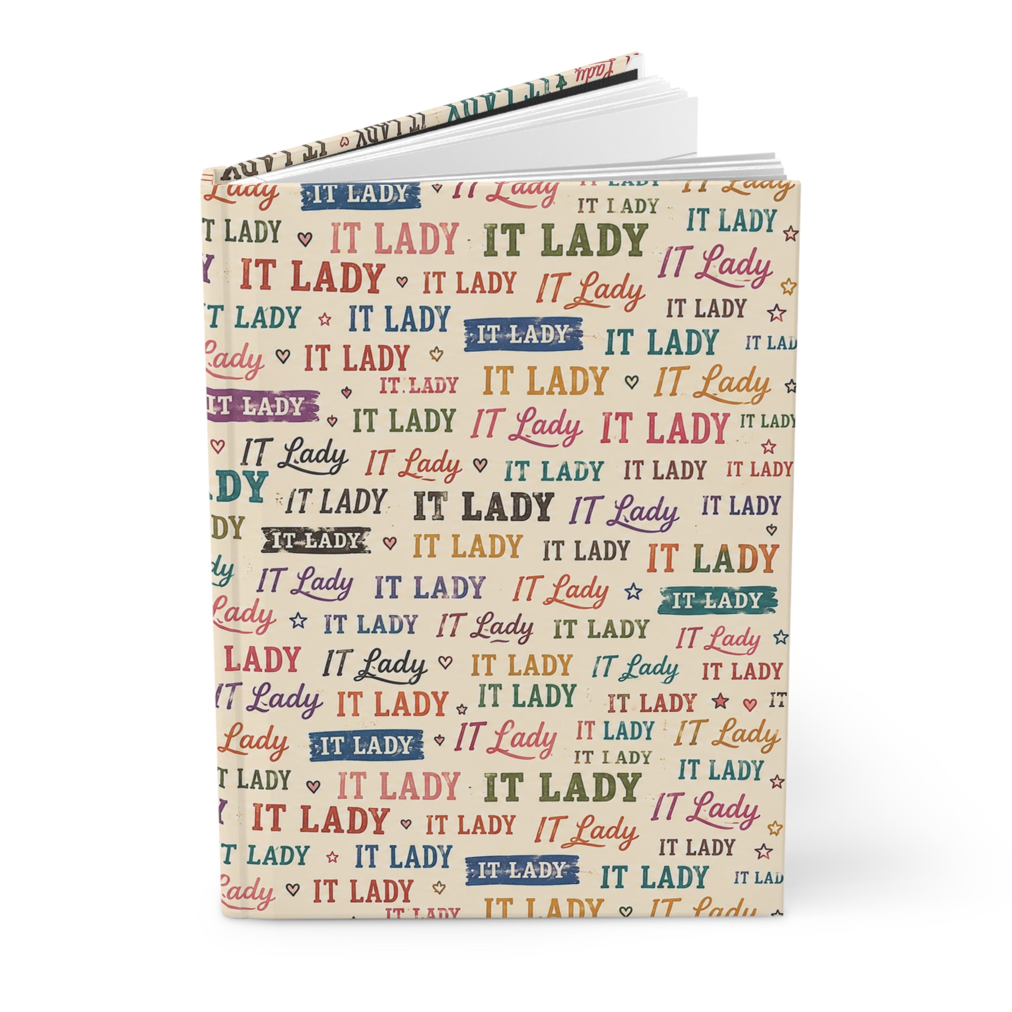 IT Lady Vintage Hardcover Journal - Retro Multicolor Patterned Notebook for Tech Women