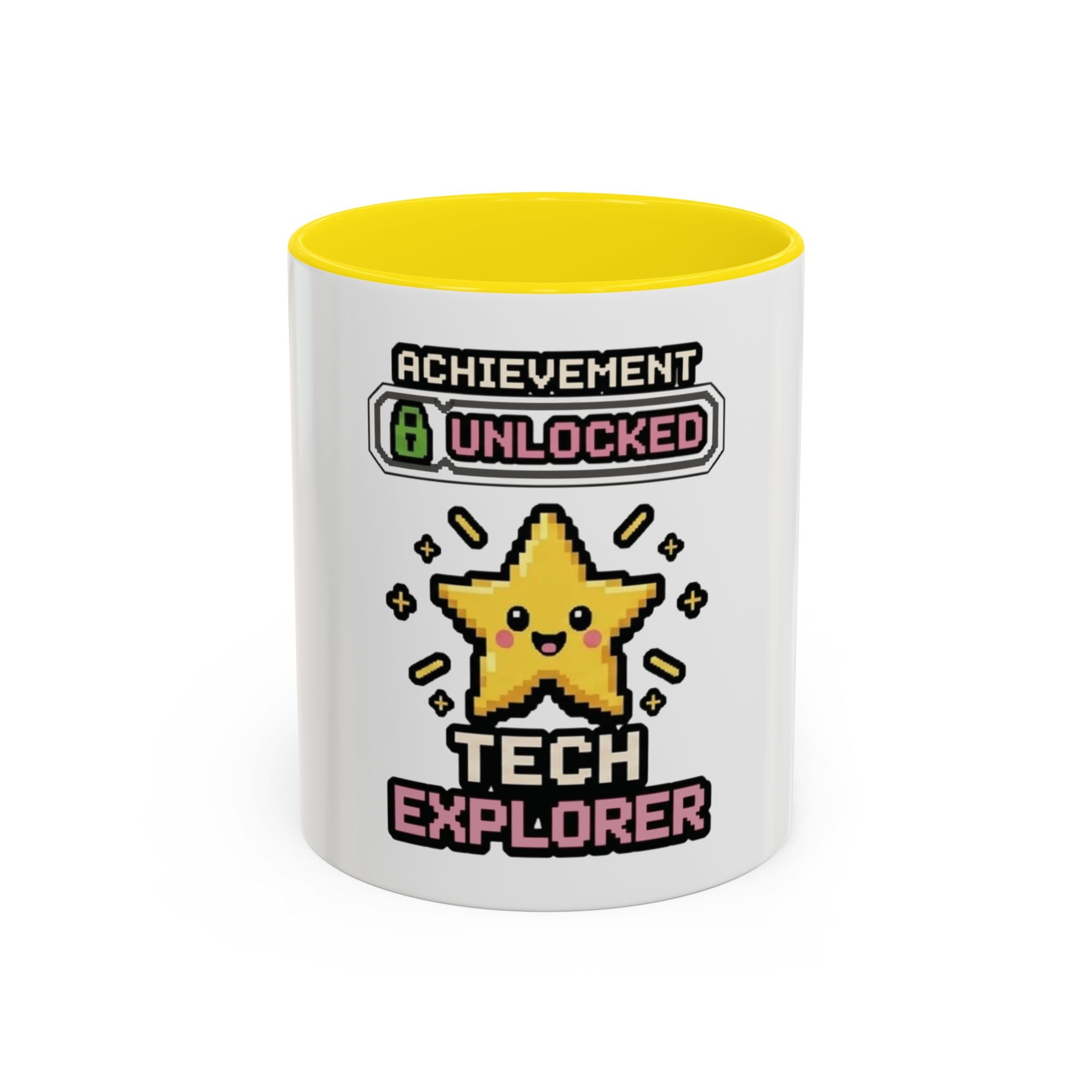 Achievement Unlocked: Tech Explorer Accent Coffee Mug - Cute Pixel Star Gamer Gift