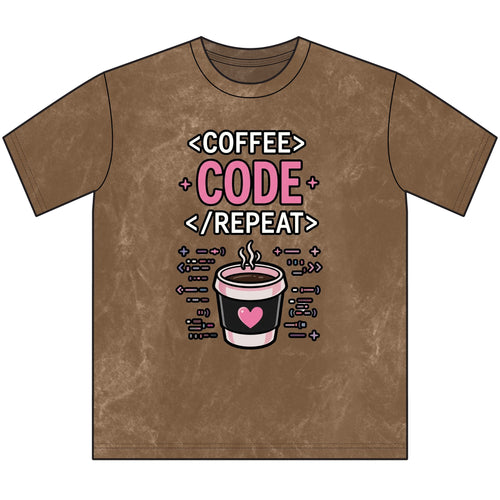 Coffee Code Repeat Unisex Vintage T-Shirt