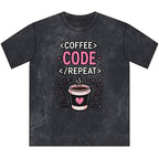 Coffee Code Repeat Unisex Vintage T-Shirt
