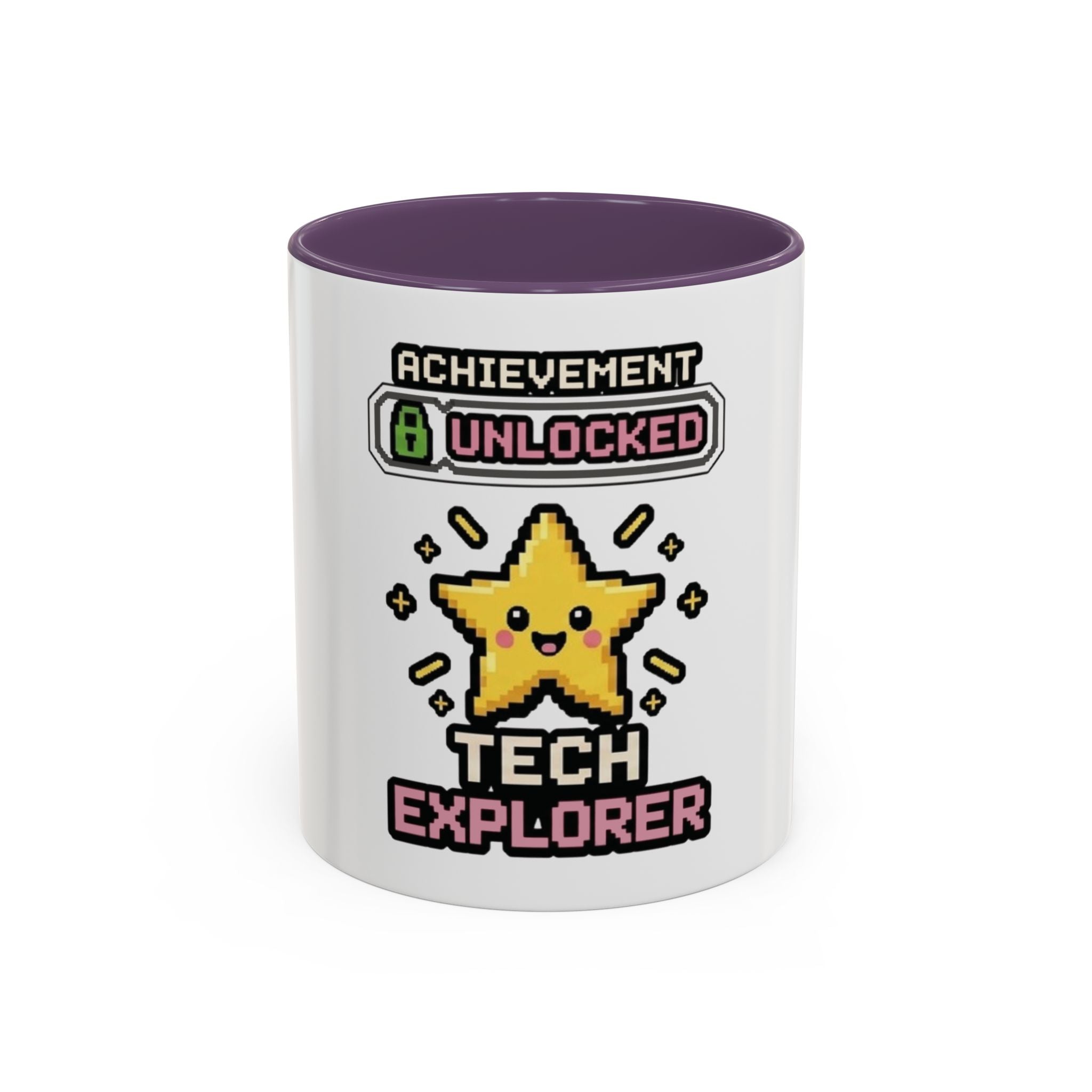 Achievement Unlocked: Tech Explorer Accent Coffee Mug - Cute Pixel Star Gamer Gift