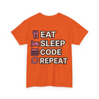 "Eat Sleep Code Repeat" Coder Heavy Cotton T‑Shirt