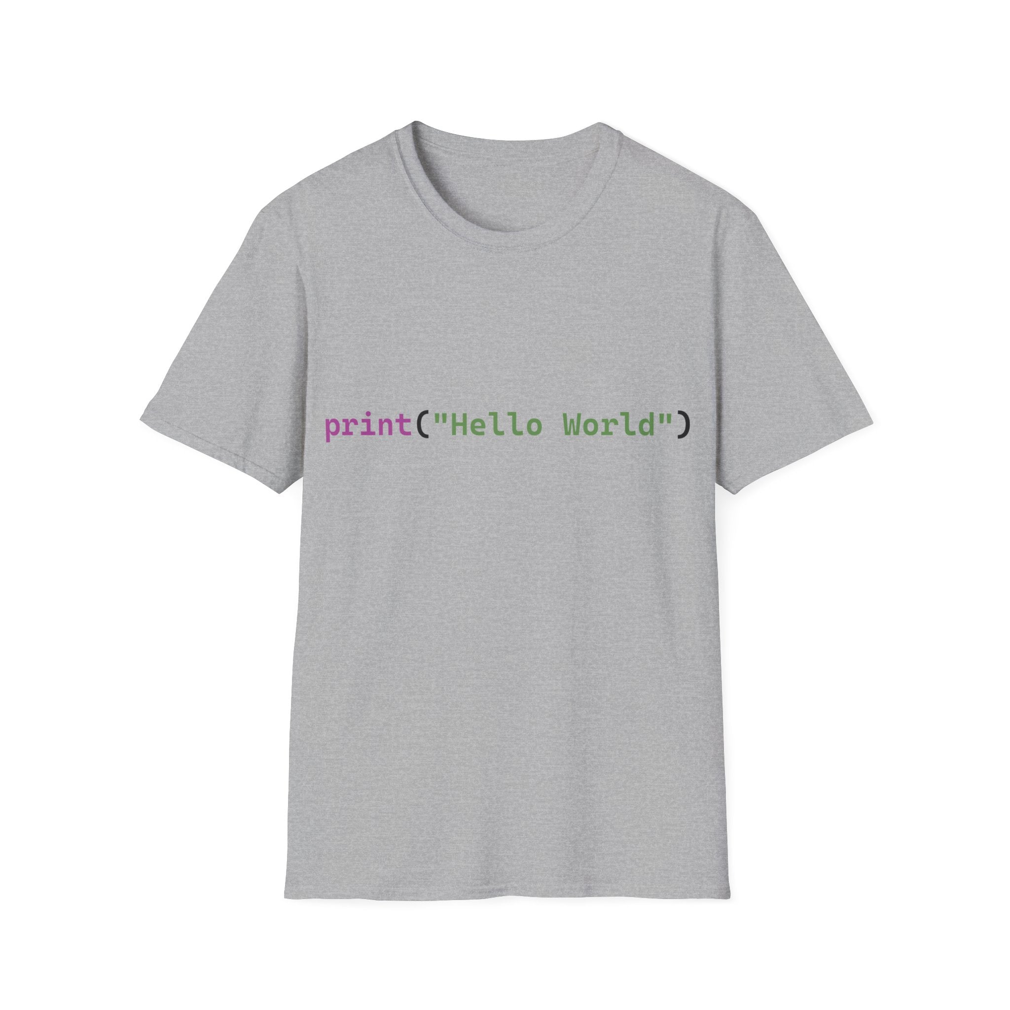 Front: print("Hello World") Back: Hello World Programmer Unisex Softstyle T-Shirt