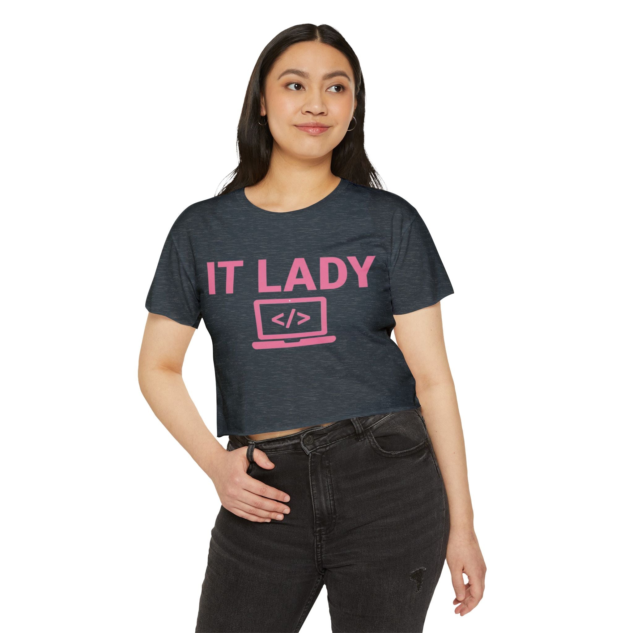 IT Lady with Laptop Crop Top T-Shirt