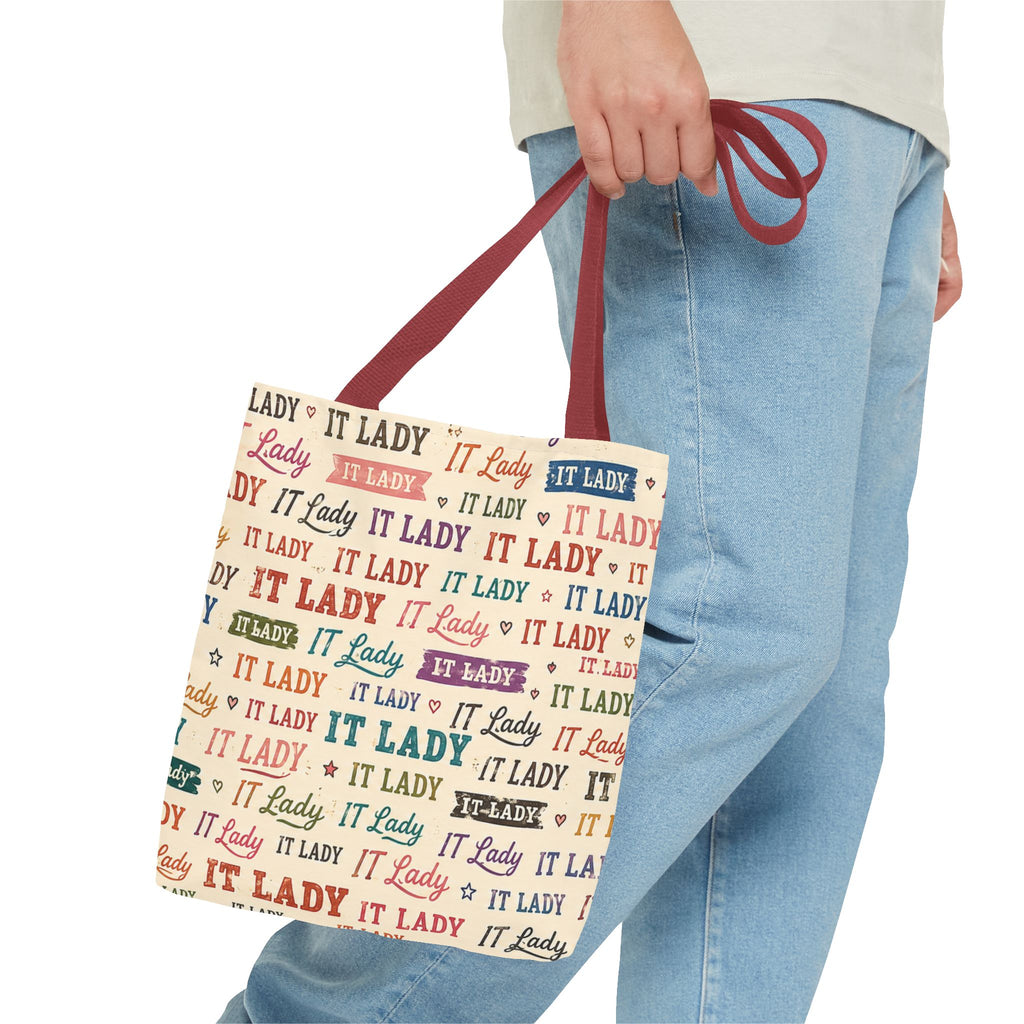 IT Lady Tote Bag - Retro Multicolor Typography All-Over Print