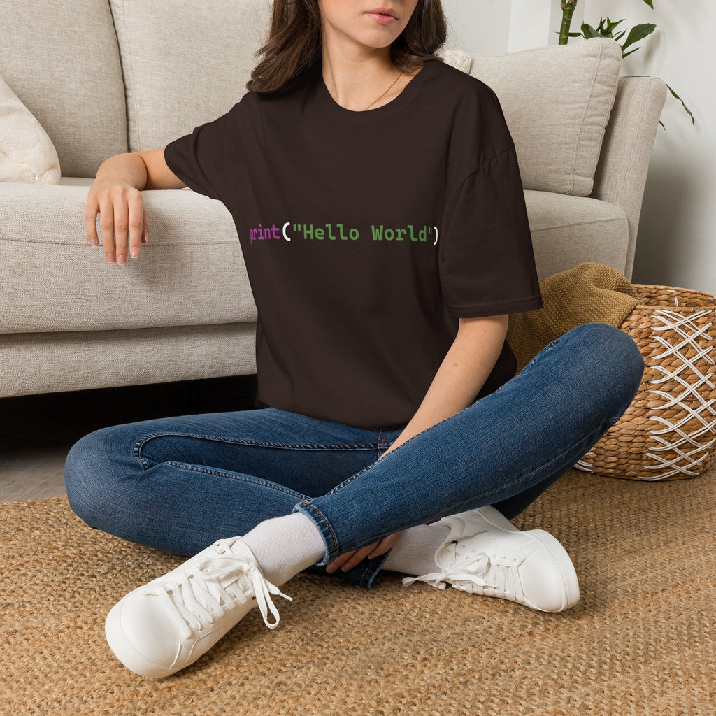Front: print("Hello World") Back: Hello World Programmer Unisex Softstyle T-Shirt