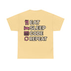"Eat Sleep Code Repeat" Coder Heavy Cotton T‑Shirt