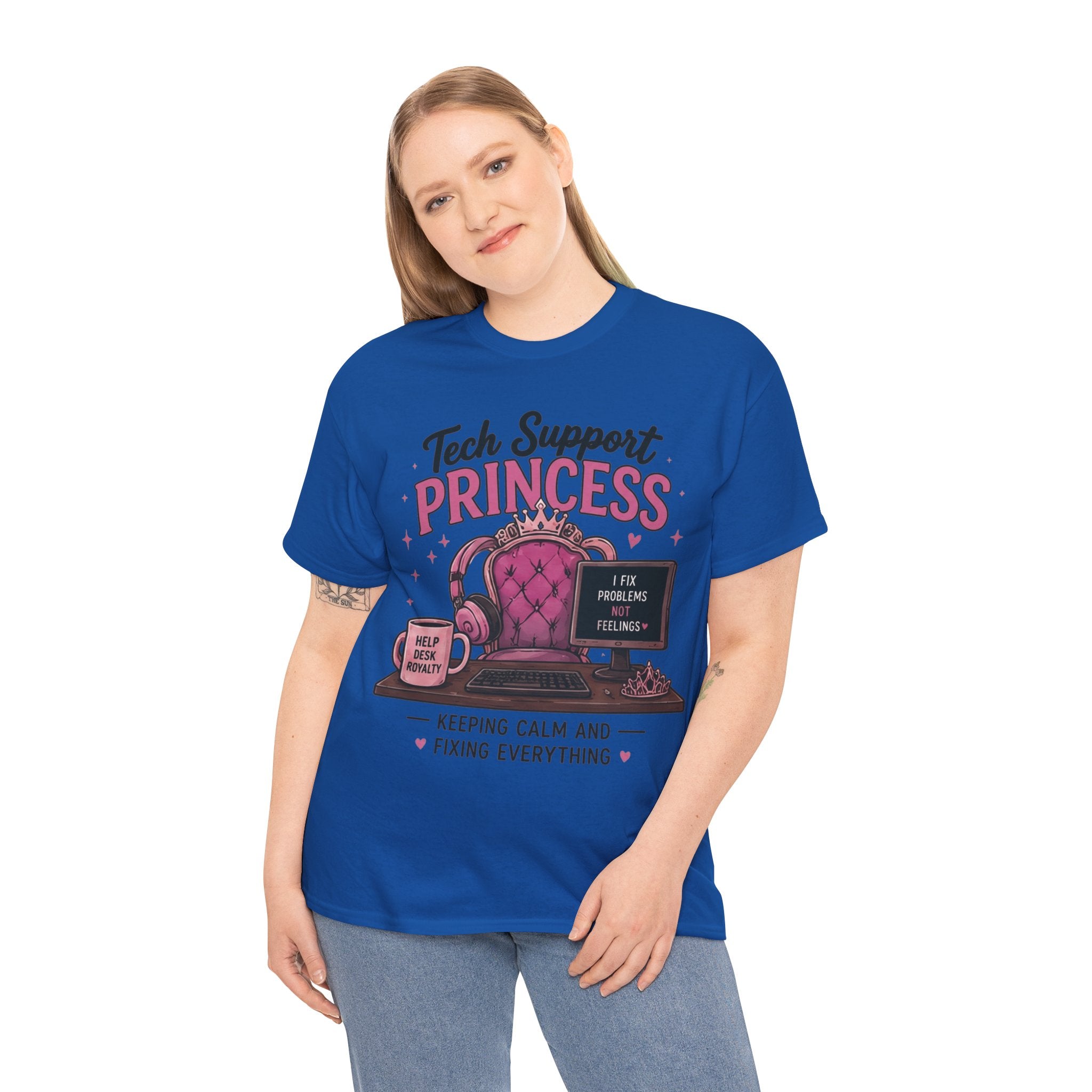 Tech Support Princess Keeping Calm and Fixing Everything Heavy Cotton T‑Shirt