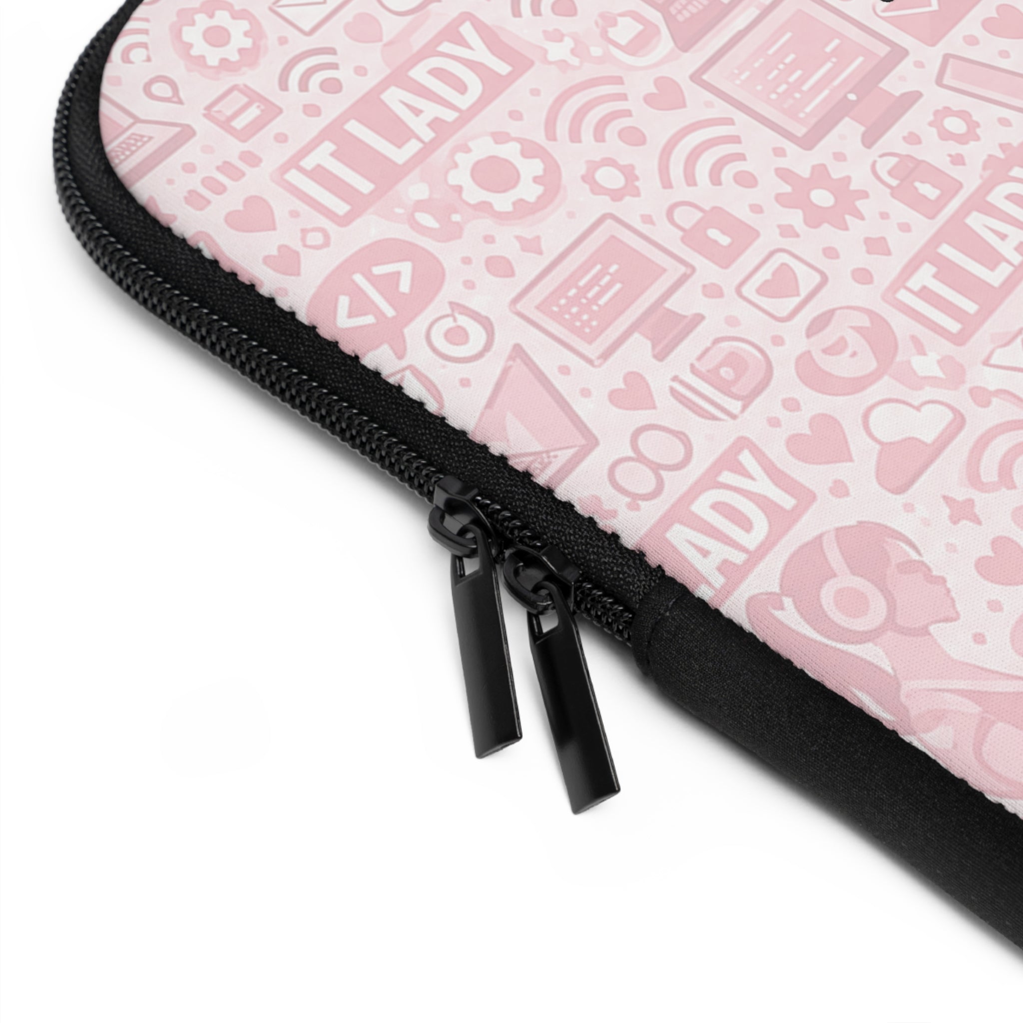 IT Lady at Work / Cat Lady at Home Laptop Sleeve - Cute Pink Cat Tech Accessory