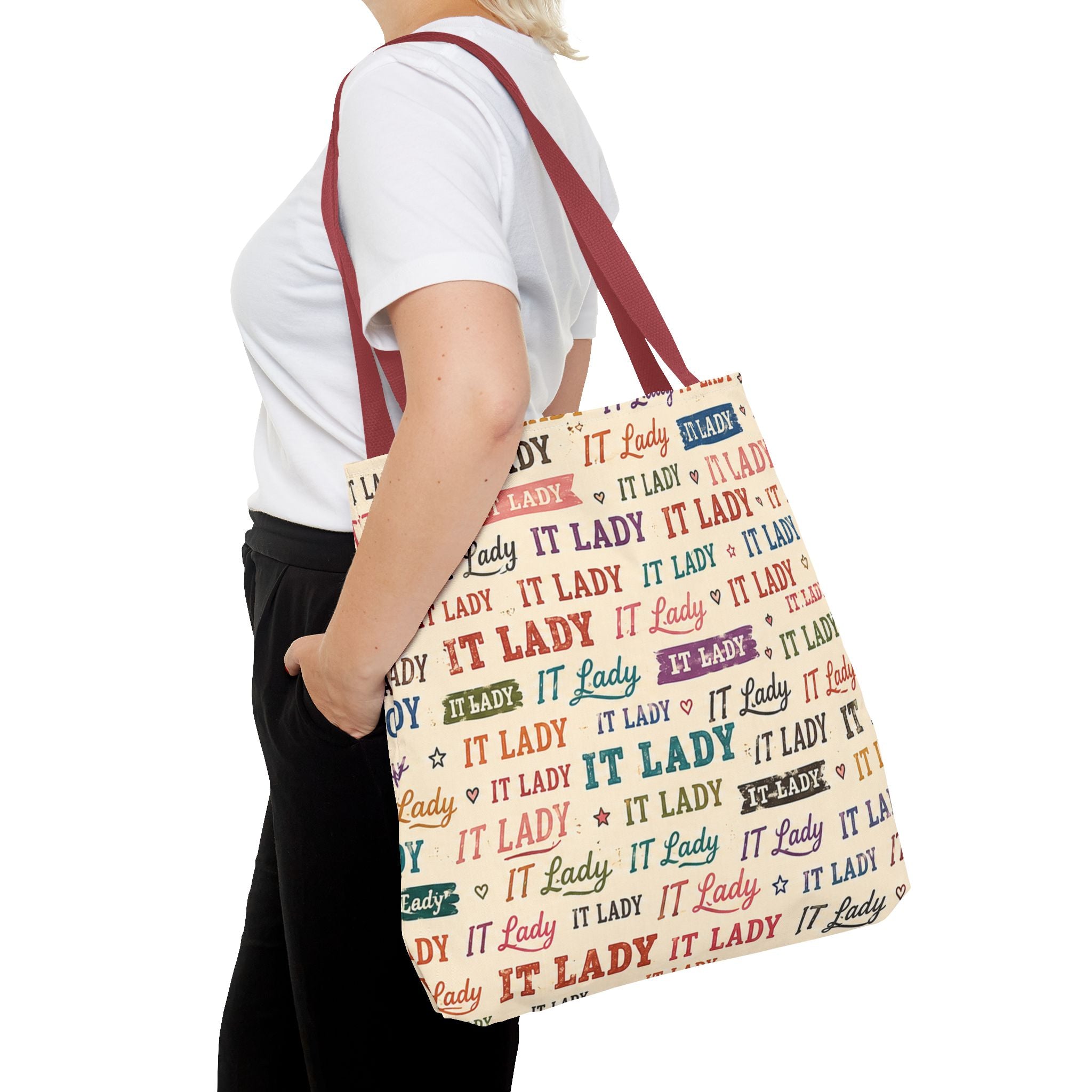 IT Lady Tote Bag - Retro Multicolor Typography All-Over Print
