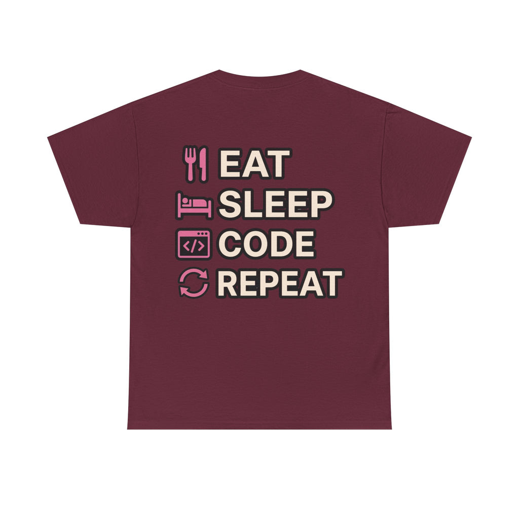 "Eat Sleep Code Repeat" Coder Heavy Cotton T‑Shirt