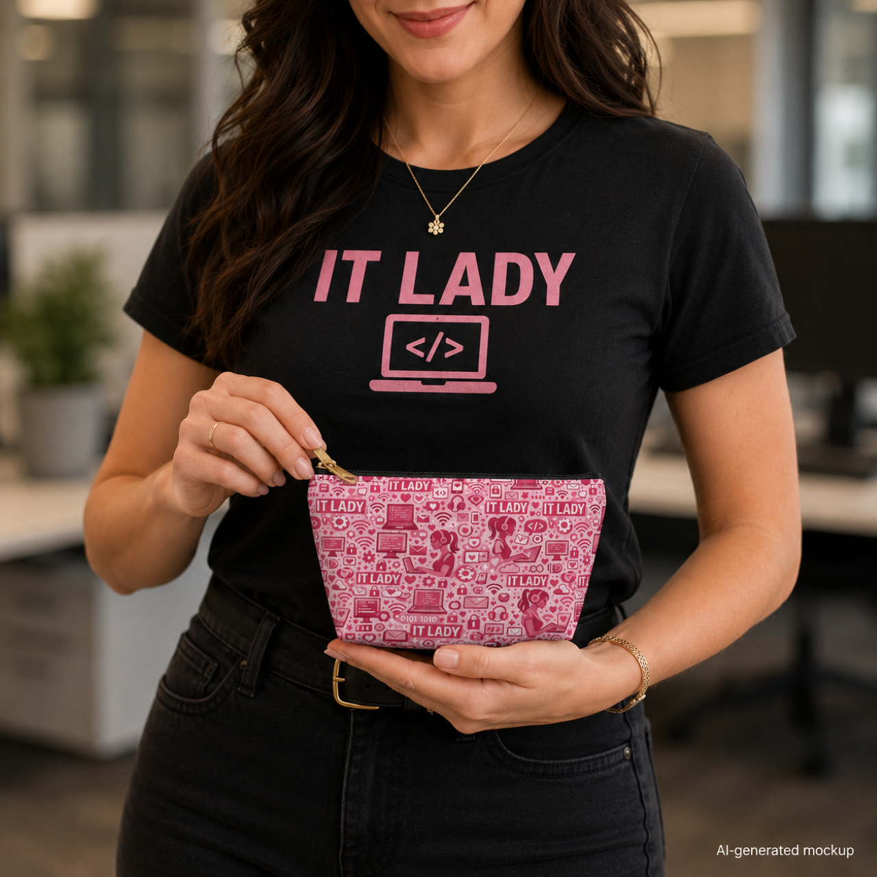 IT Lady Pink Tech Accessory Pouch - T‑Bottom Makeup & Gadget Organizer