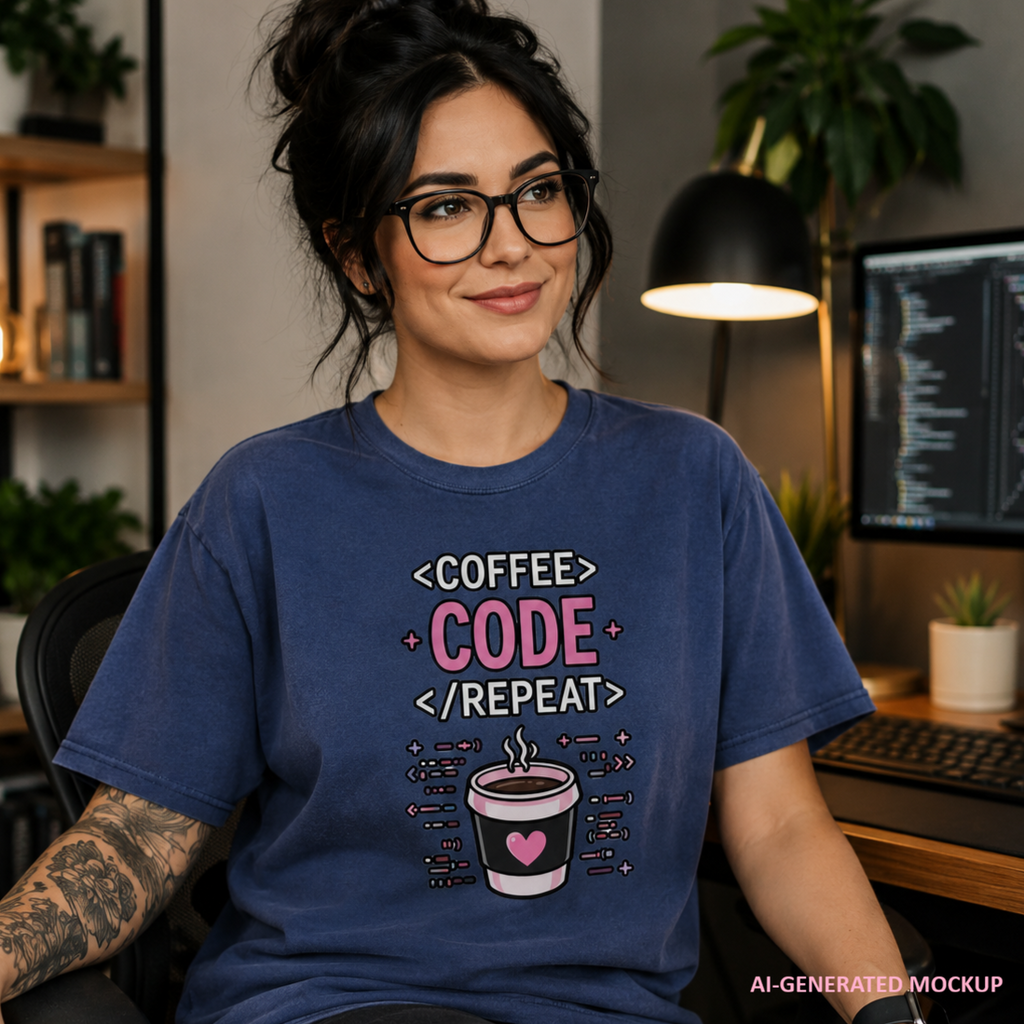 Coffee Code Repeat Unisex Vintage T-Shirt
