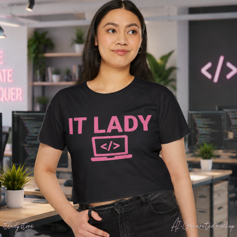 IT Lady with Laptop Crop Top T-Shirt