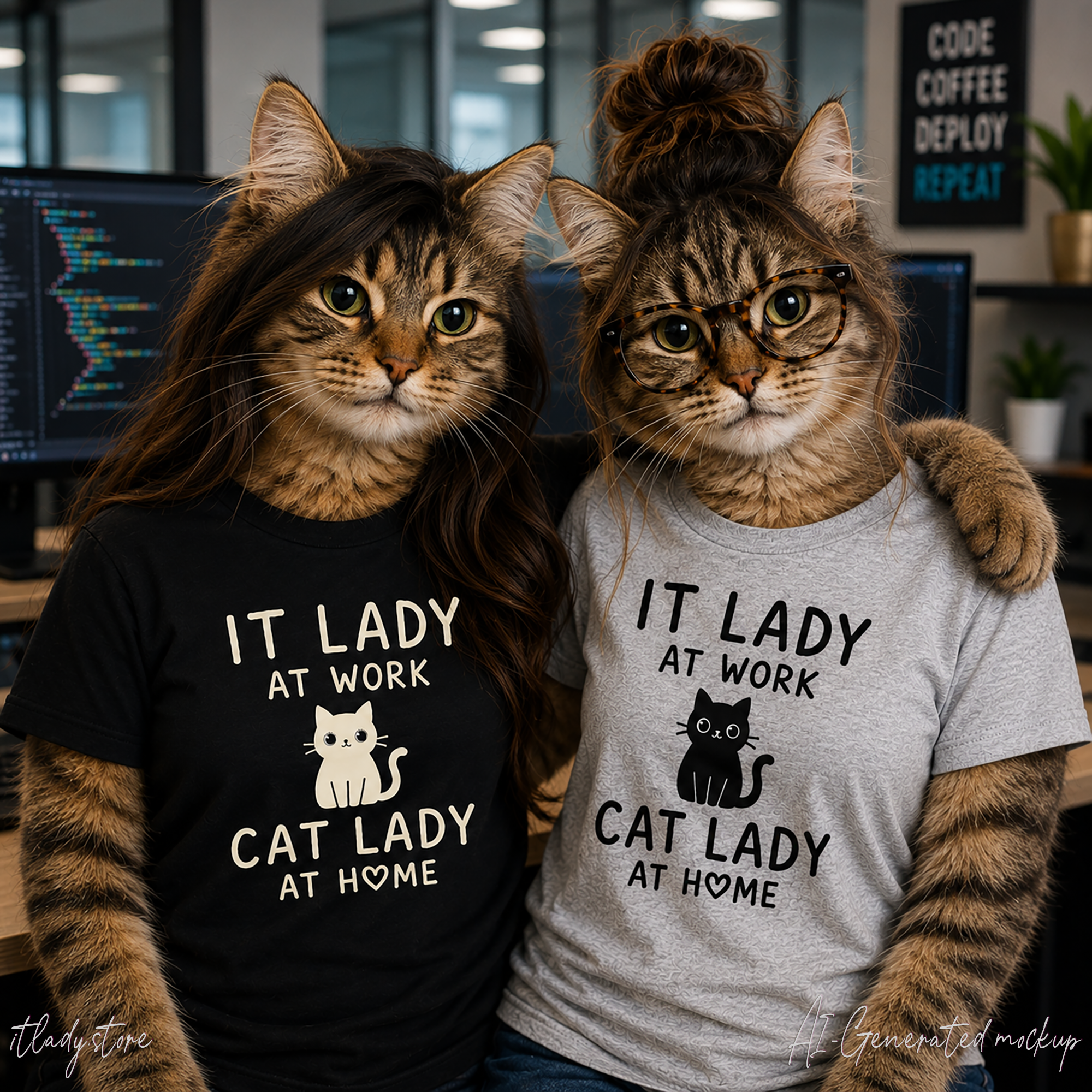 IT Lady at Work / Cat Lady at Home Softstyle T-Shirt