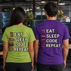 "Eat Sleep Code Repeat" Coder Heavy Cotton T‑Shirt