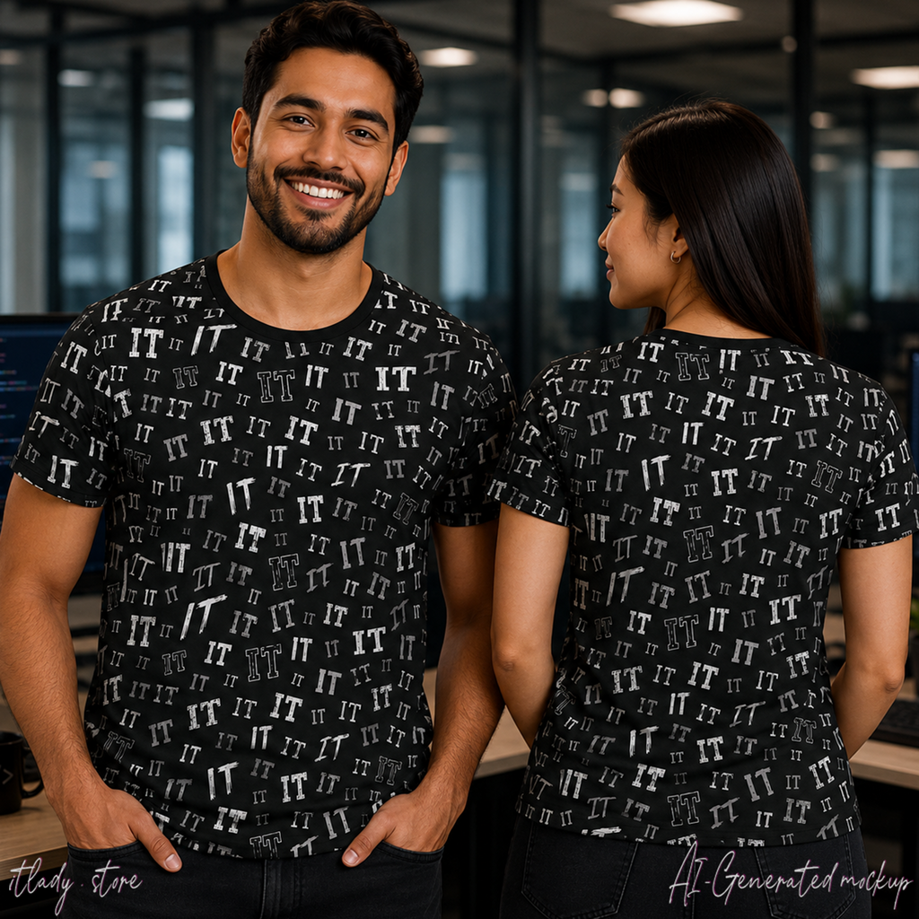 Black 'IT' Pattern Graphic All-Over Print Unisex T-Shirt