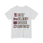 "Eat Sleep Code Repeat" Coder Heavy Cotton T‑Shirt