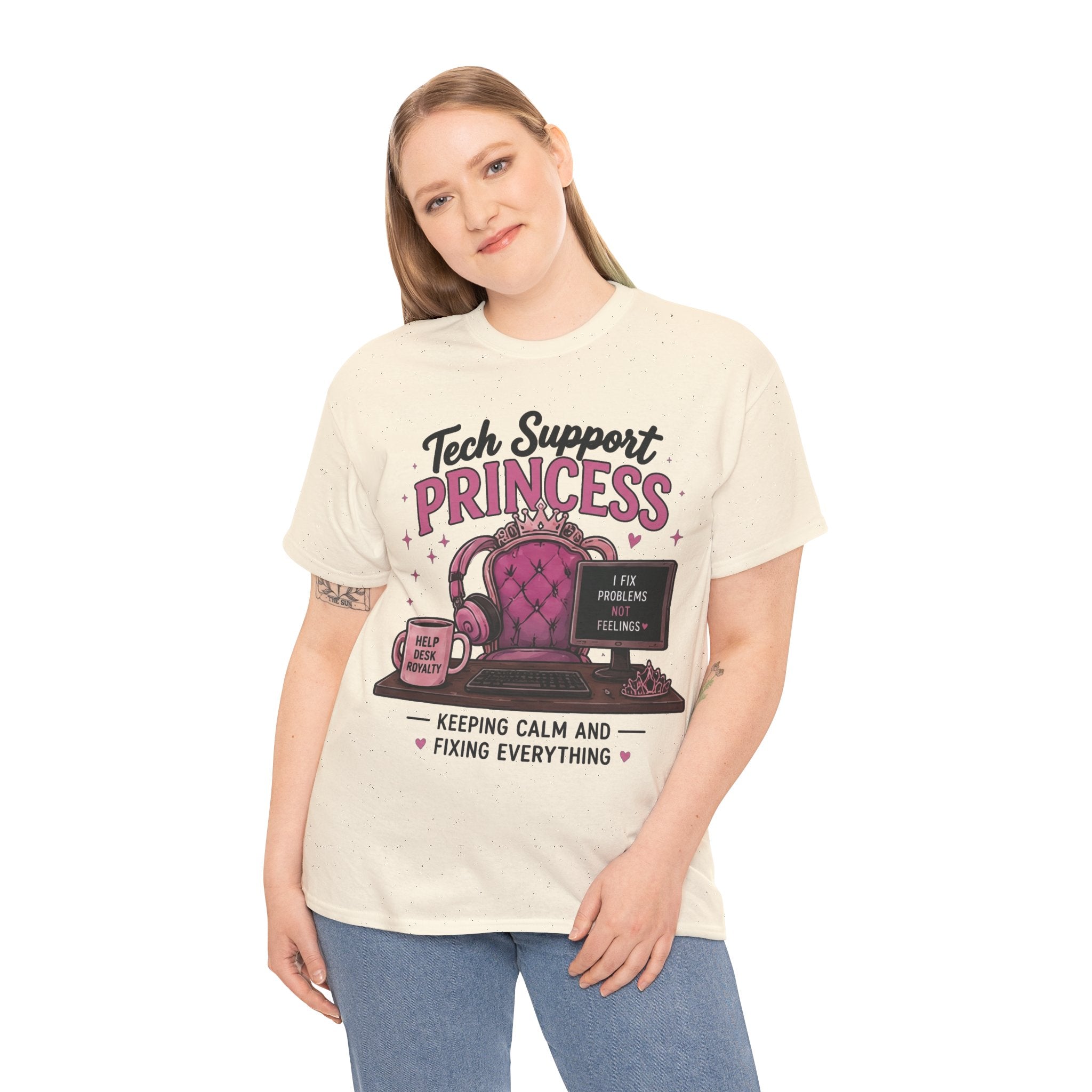 Tech Support Princess Keeping Calm and Fixing Everything Heavy Cotton T‑Shirt
