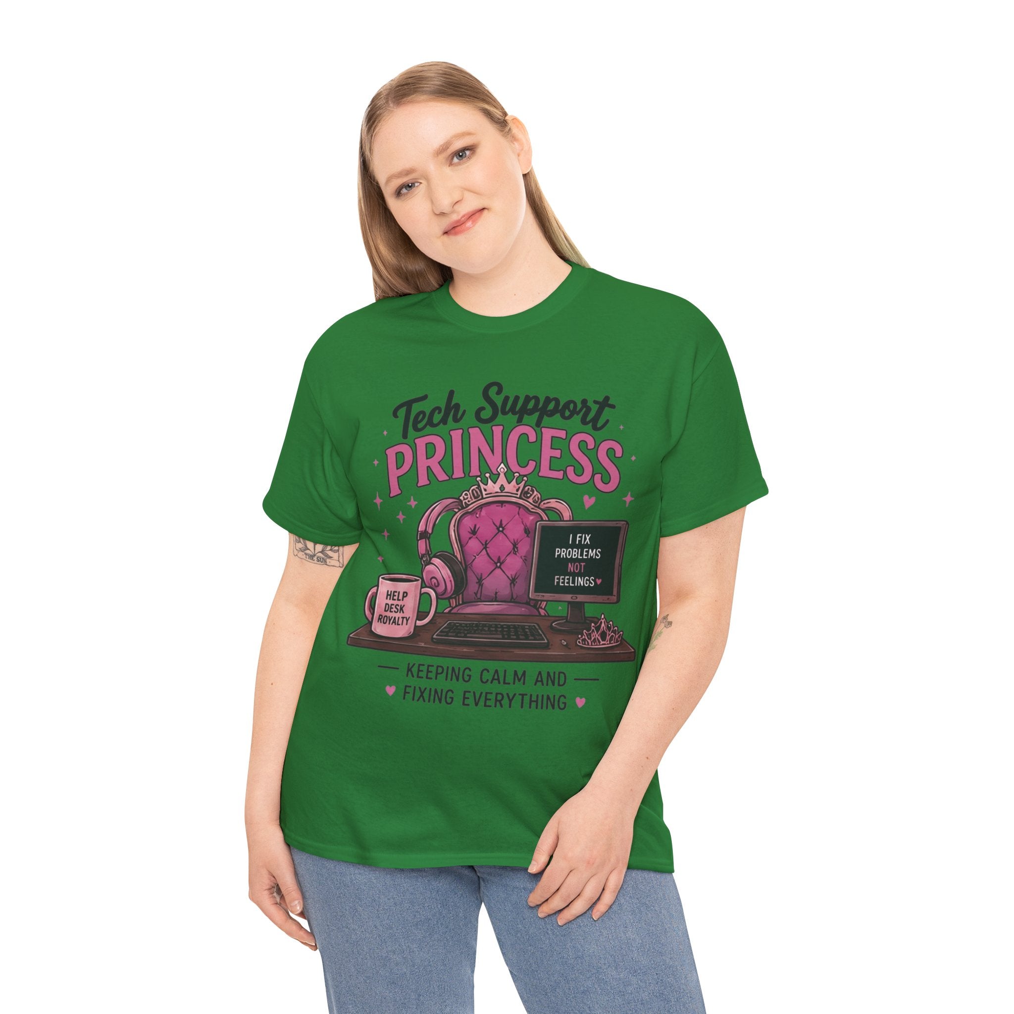 Tech Support Princess Keeping Calm and Fixing Everything Heavy Cotton T‑Shirt