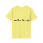 Front: print("Hello World") Back: Hello World Programmer Unisex Softstyle T-Shirt