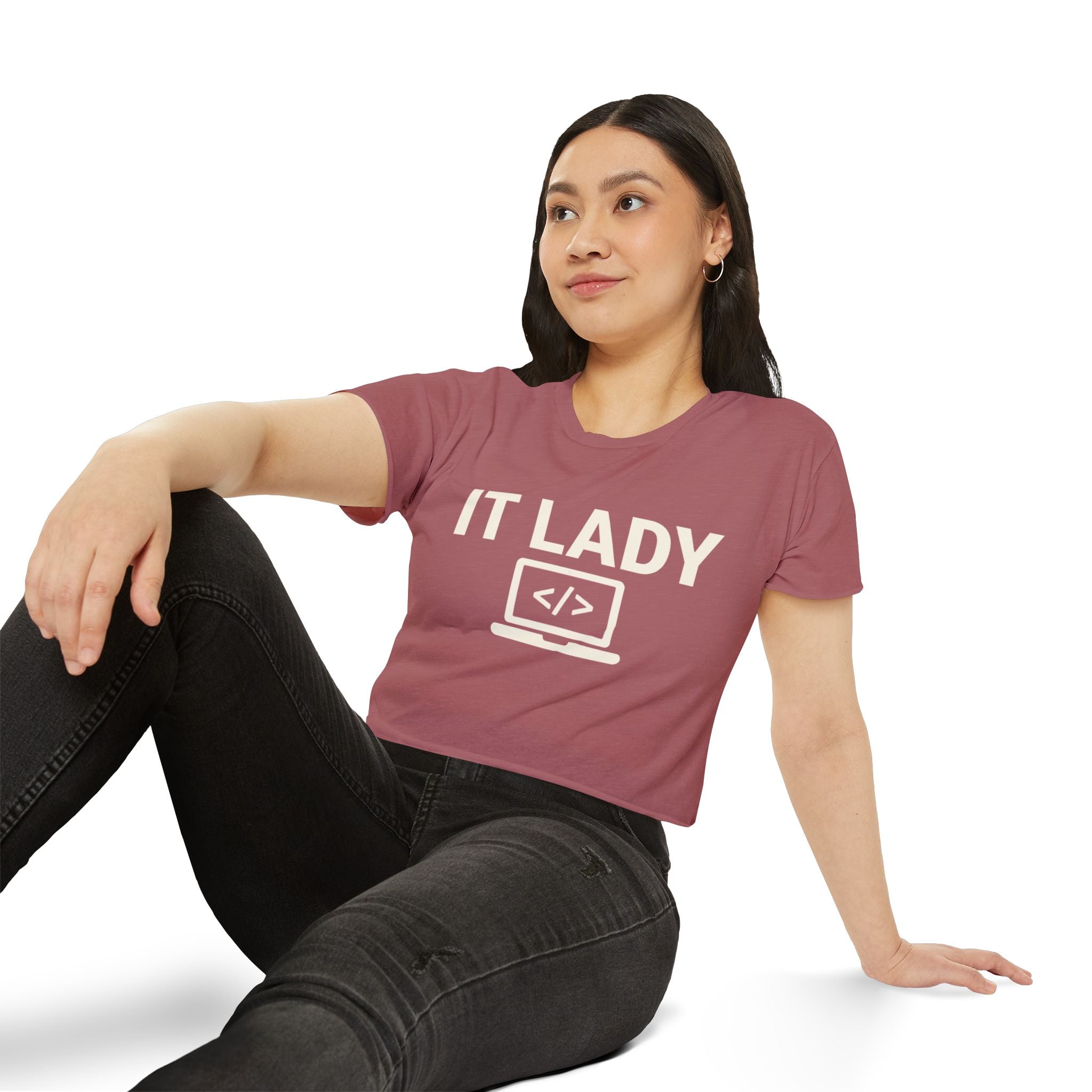 IT Lady with Laptop Crop Top T-Shirt
