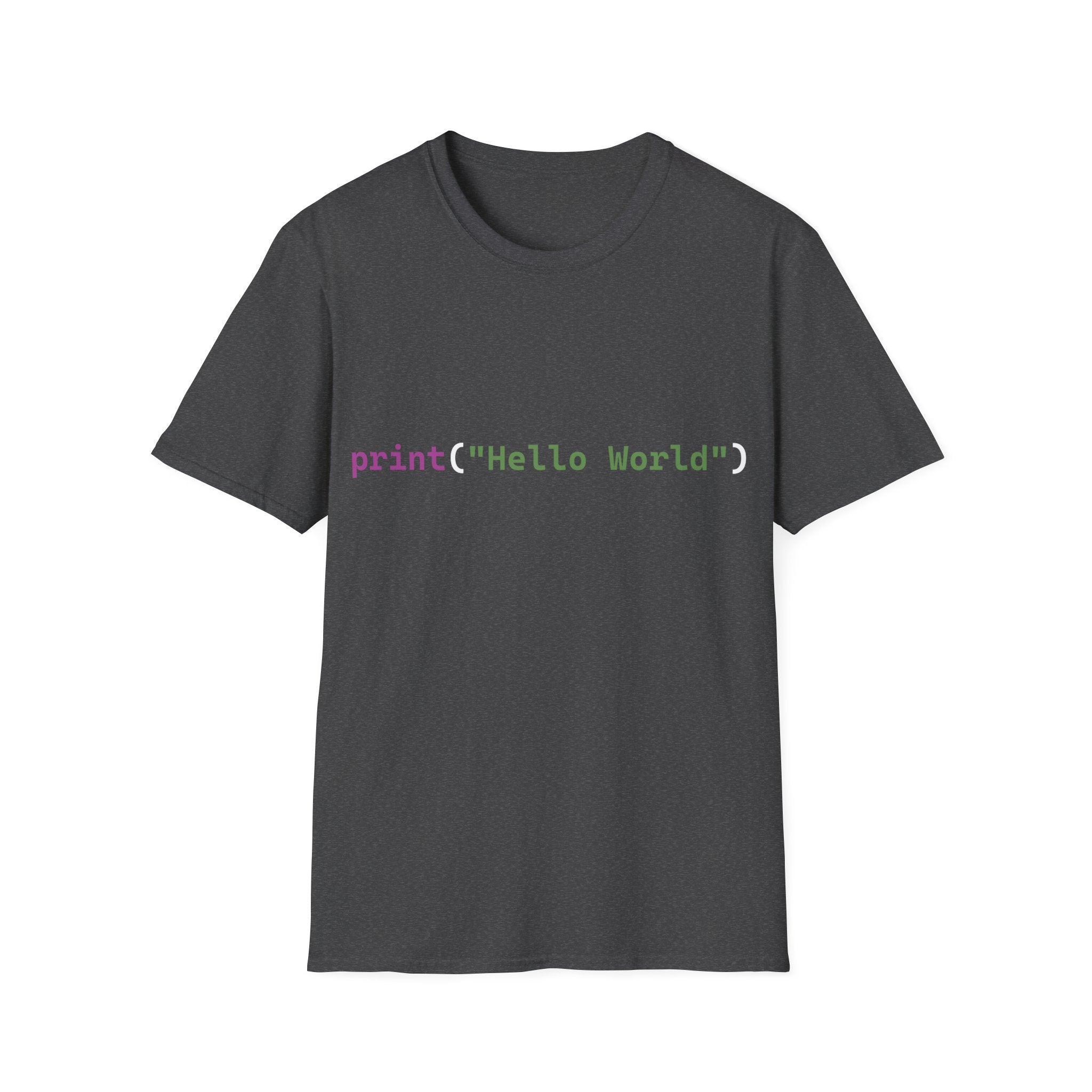 Front: print("Hello World") Back: Hello World Programmer Unisex Softstyle T-Shirt