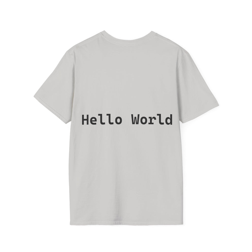 Front: print("Hello World") Back: Hello World Programmer Unisex Softstyle T-Shirt