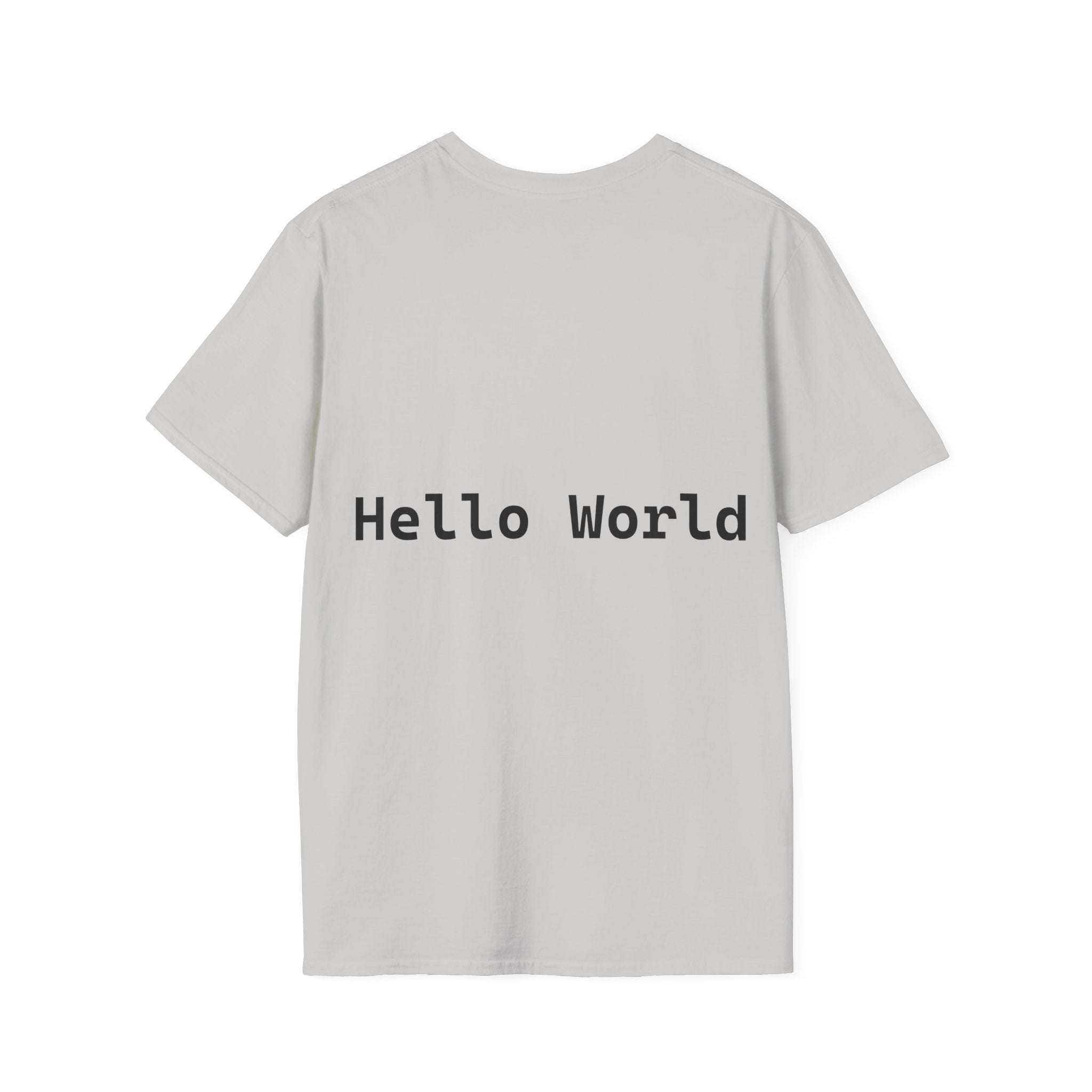 Front: print("Hello World") Back: Hello World Programmer Unisex Softstyle T-Shirt