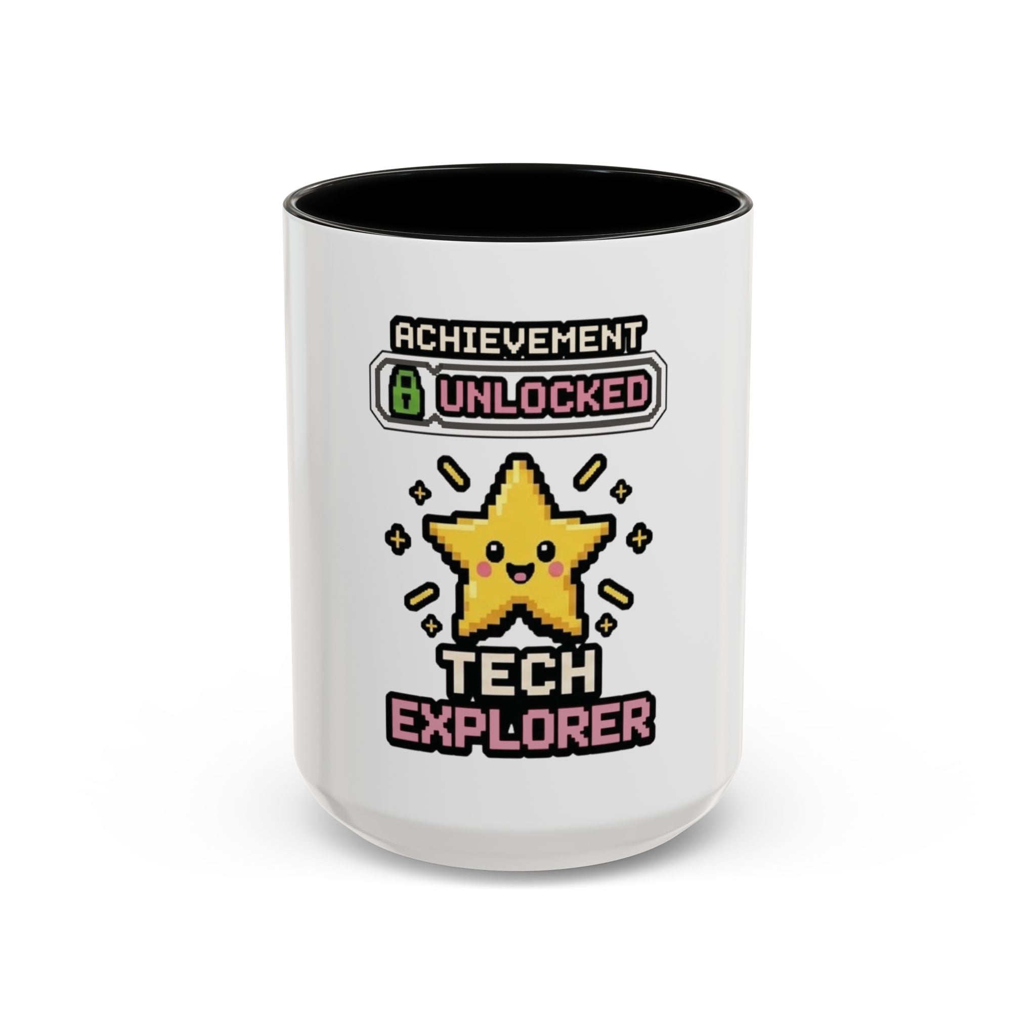 Achievement Unlocked: Tech Explorer Accent Coffee Mug - Cute Pixel Star Gamer Gift