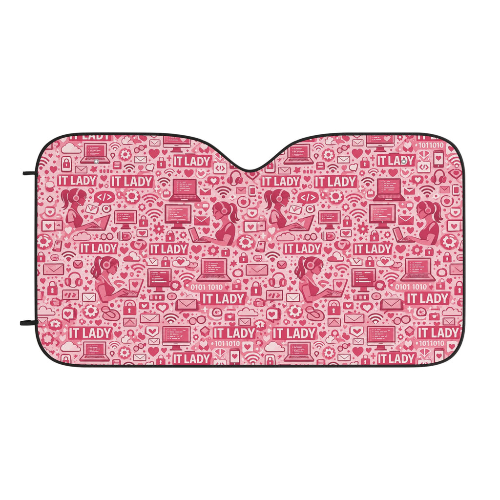 Pink "IT Lady" Car Sun Shade - Cute Tech Pattern Windshield Protector