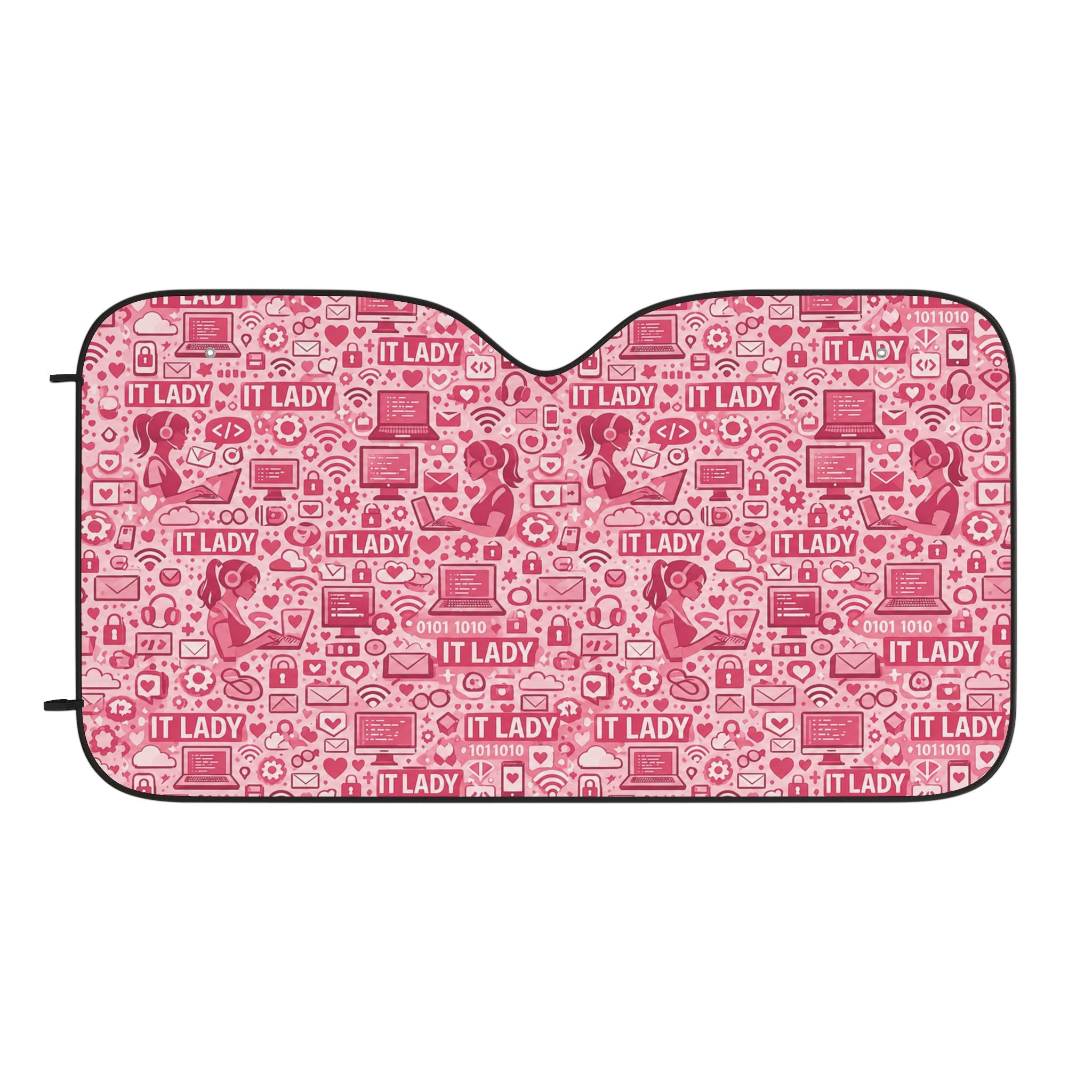 Pink "IT Lady" Car Sun Shade - Cute Tech Pattern Windshield Protector