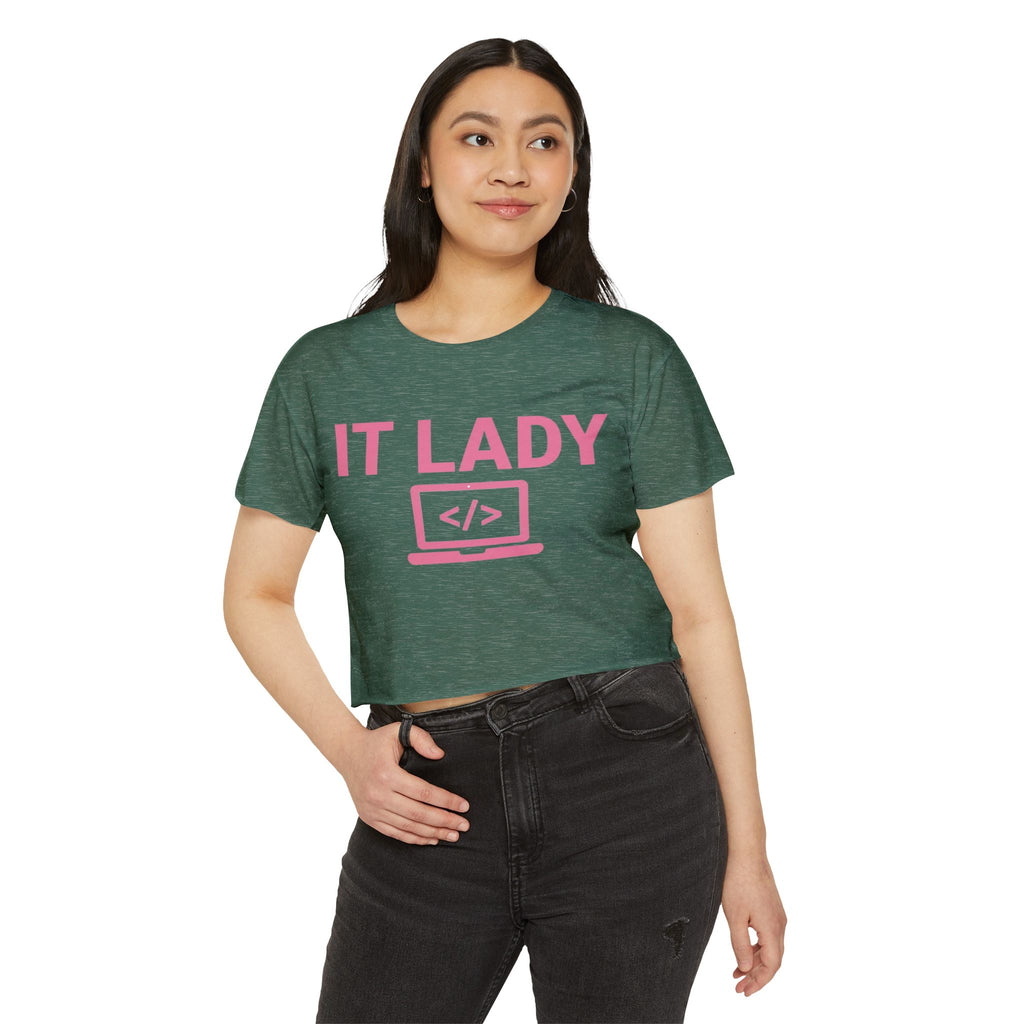 IT Lady with Laptop Crop Top T-Shirt